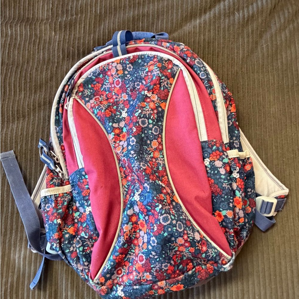 Garnet Hill Navy Floral Kids Backpack with Pink Panels